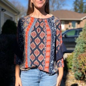 Van Heusen Long Sleeve Navy and Orange Blouse